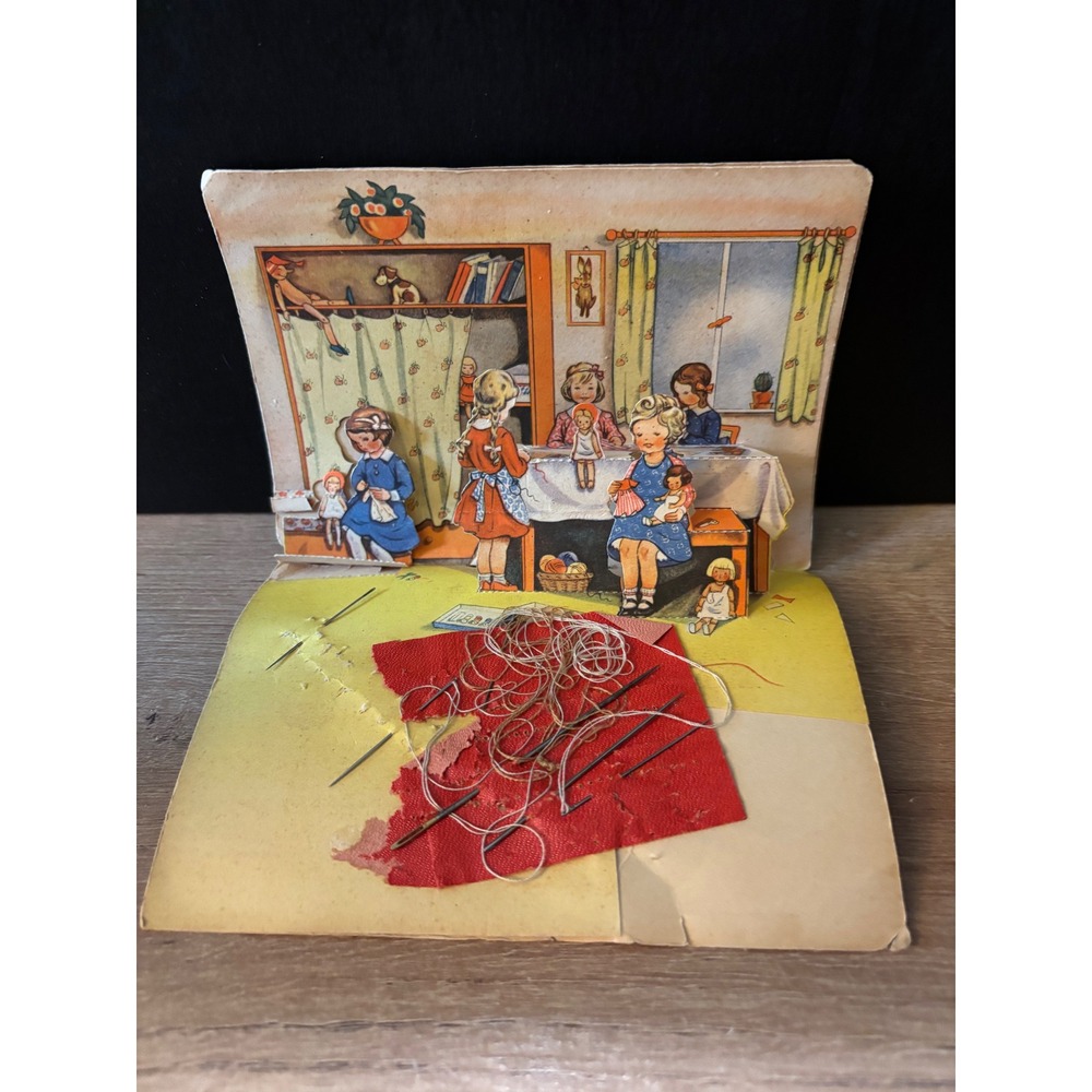 1930s Wittekind German Pop-Up Needle Sewing Kit Card Collectible Ephemera Girls
